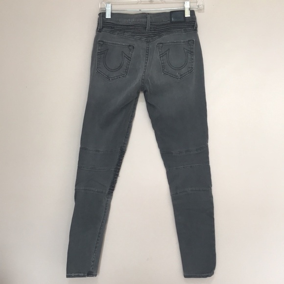 True Religion Women's Mid Rise Halle Biker Skinny Jean Faded Black Size 26 - Picture 5 of 14